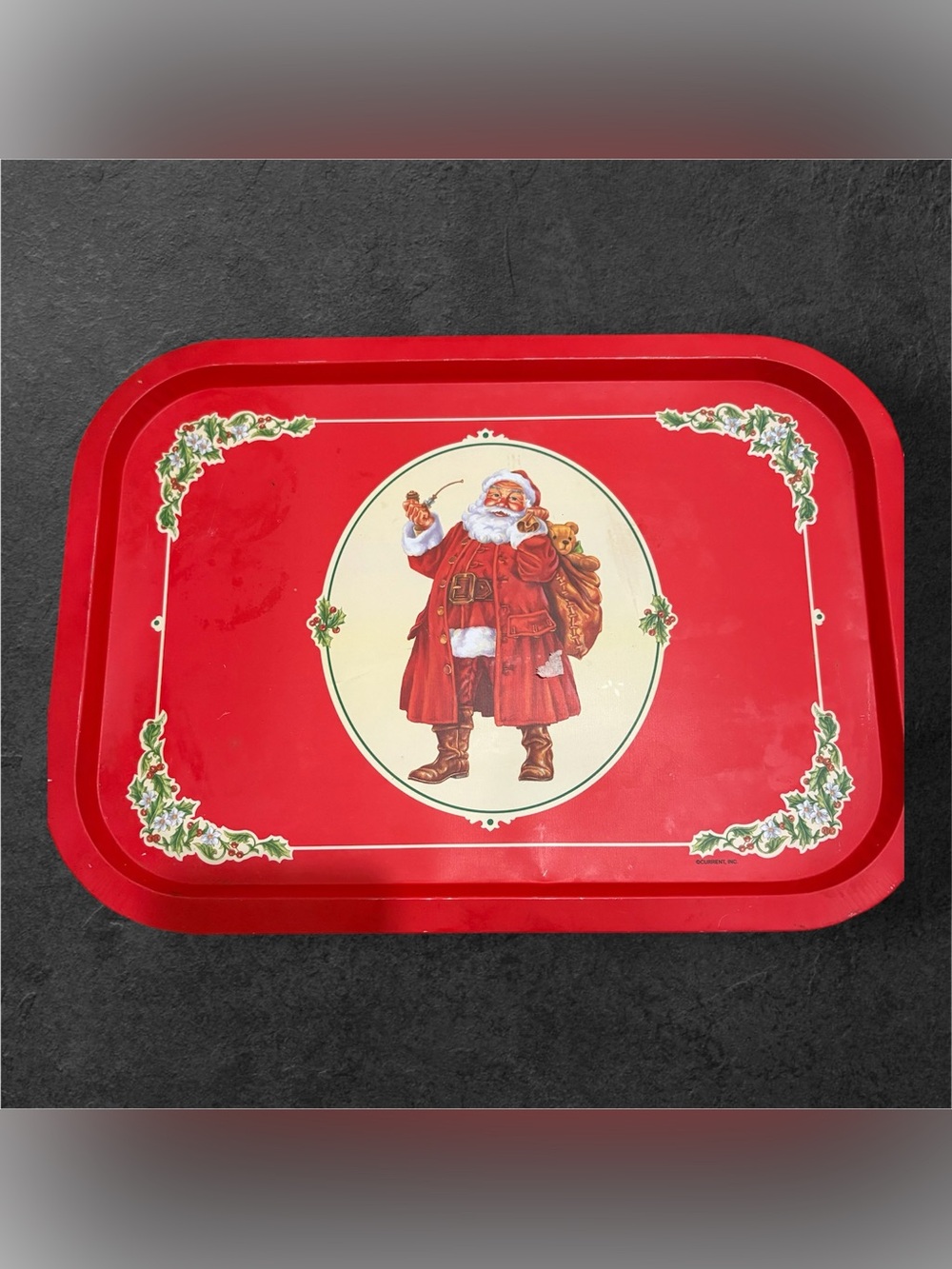 2 Vintage-Style Santa Christmas Serving Tray - Red